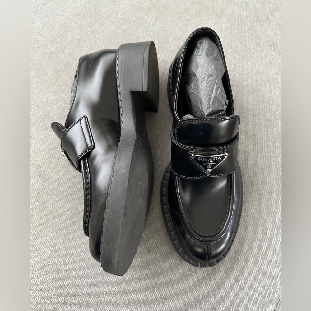 Prada Black Leather Platform Loafers - Picture 5 of 8
